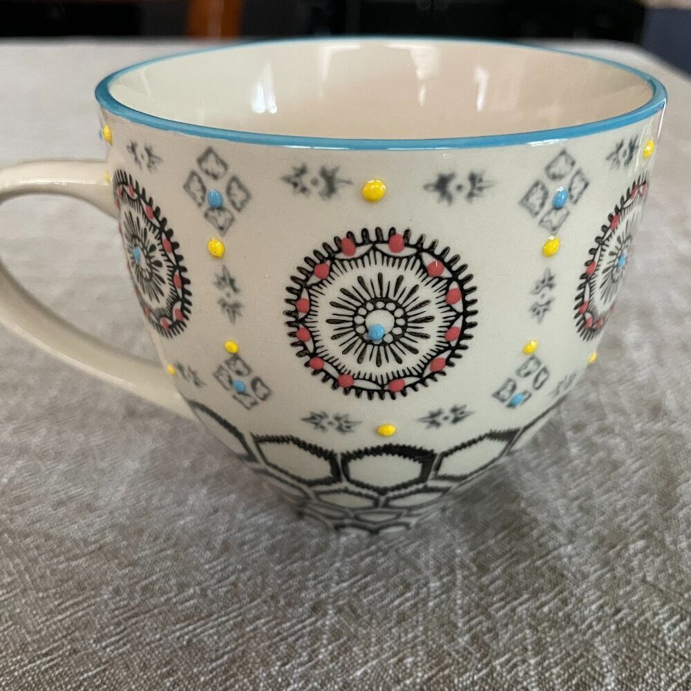 EB Ceramic Geometric Raised Coffee/Tea Mug Black Blue Red! - Picture 2 of 5